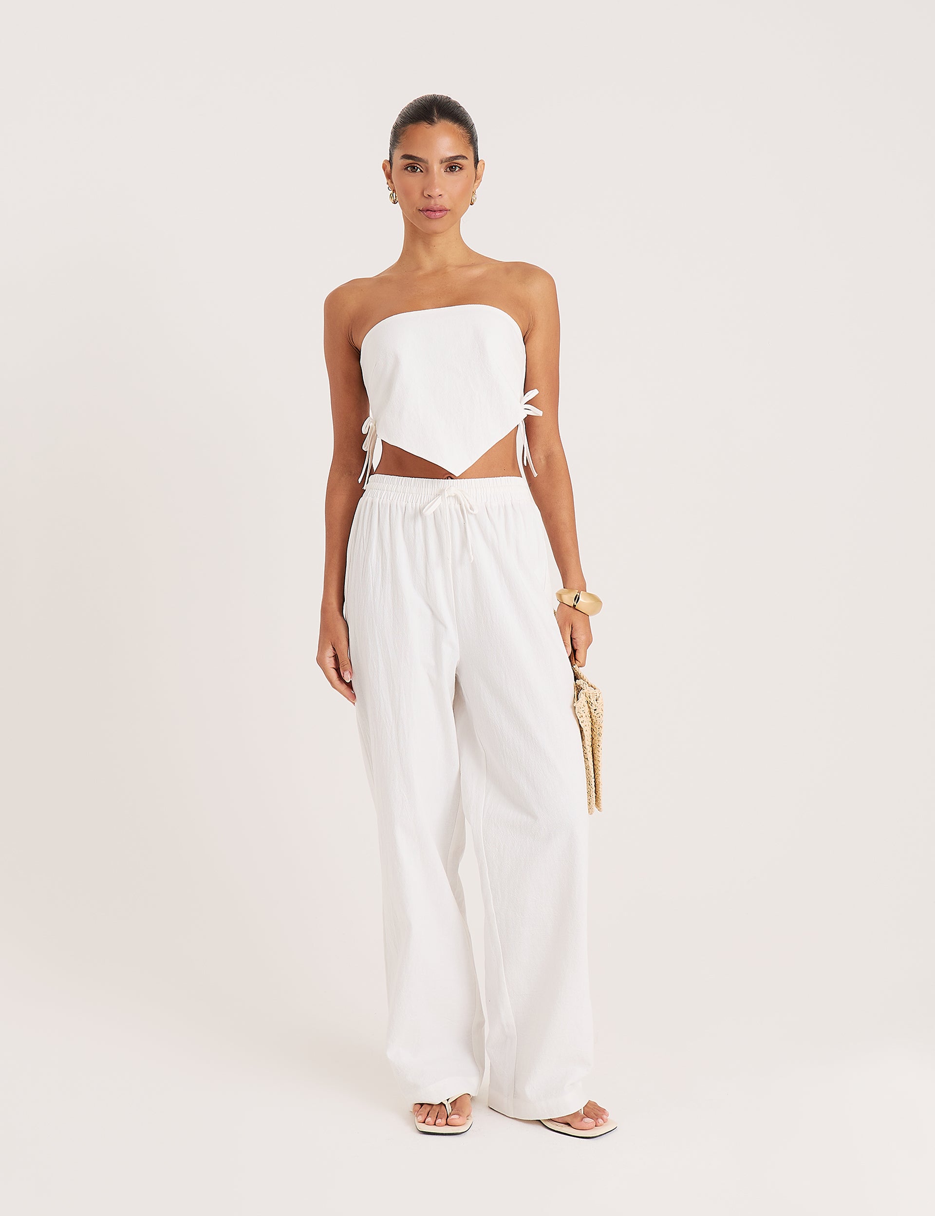 White Cotton Wide Leg Trousers